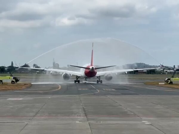 Iberia A350 Water Cannon Salute Mishap